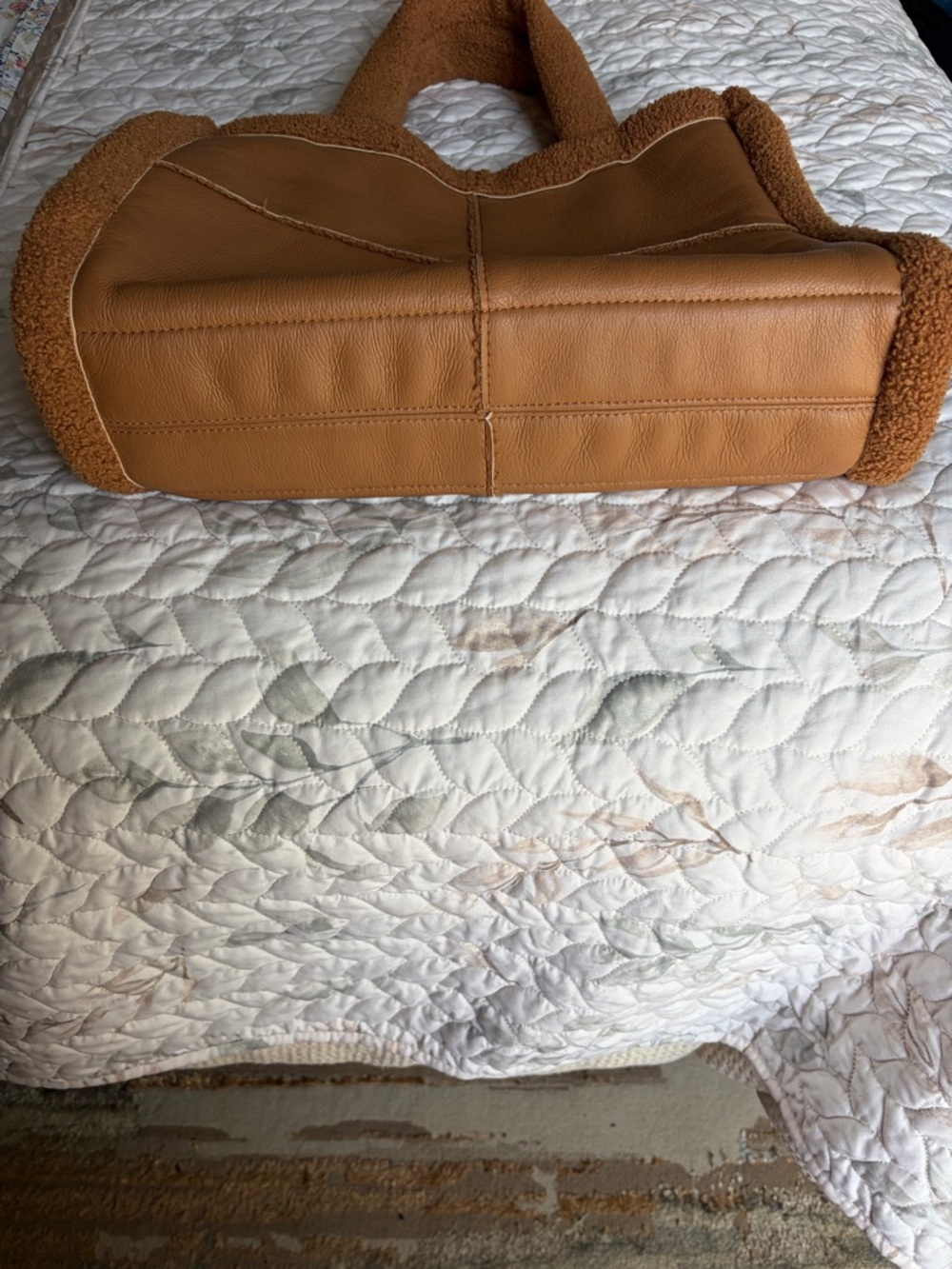 Unbranded Cognac Faux Leather Sherpa Tote Bag Shoulder Bag - Picture 3 of 6